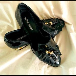 Jeffery Campbell patent leather kiltie loafers